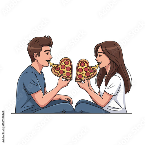 Man and Woman Eating Pizza Together.
