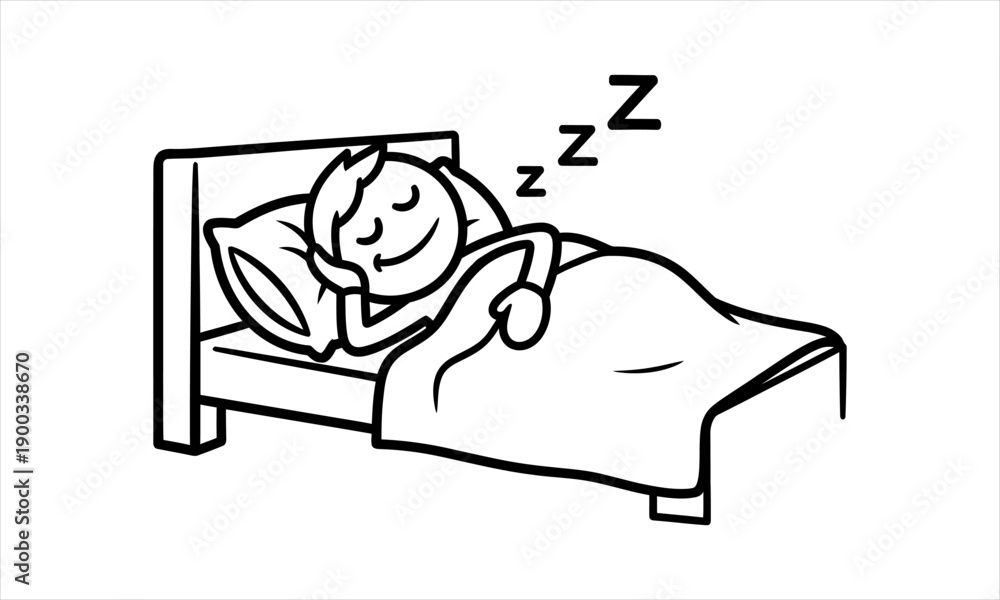 Obraz premium Stick Figure Sleeping in Bed, Rest and Relaxation Concept