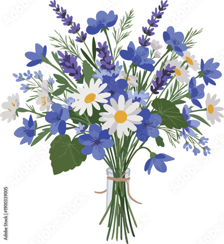 Wildflower Bouquet Lavender Daisies Cornflowers Blue White Purple Isolated