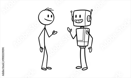 Tableau sur toile A friendly conversation between a human Stick Figure and a modern robot discussi