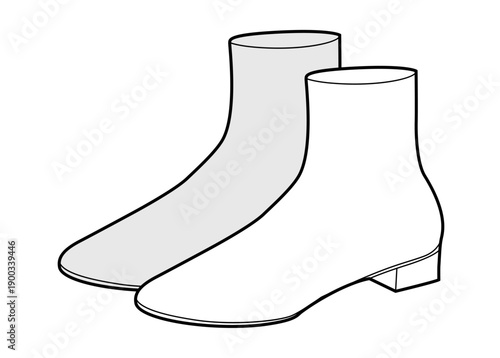 Sock boot women sketch pair. Slim ankle knit boot for modern city outfit and evening wear. Technical fashion illustration CAD mockup vector man unisex isolated classic style.