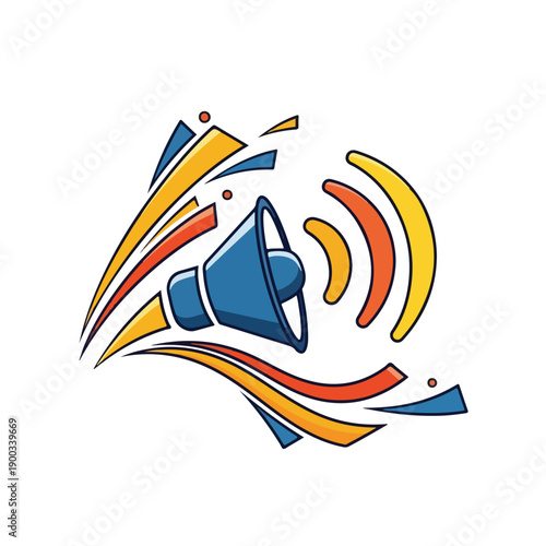 Megaphone Icon with Sound Waves Emitted.
