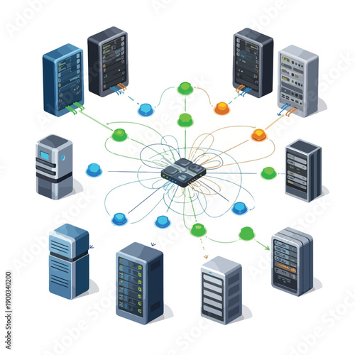 Network Servers Connected to Central Hub.