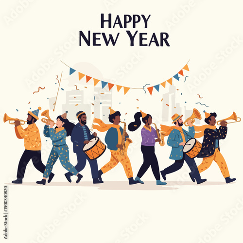 People Marching with Musical Instruments Celebration.