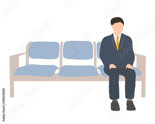 待合椅子に座るスーツの男性イラスト