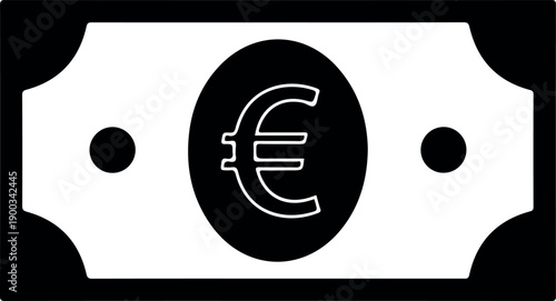 Black and White Euro Banknote Vector Icon Isolated On White