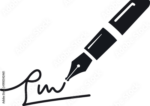 Black Fountain Pen Signing Document Vector Icon Writing Signature Quill