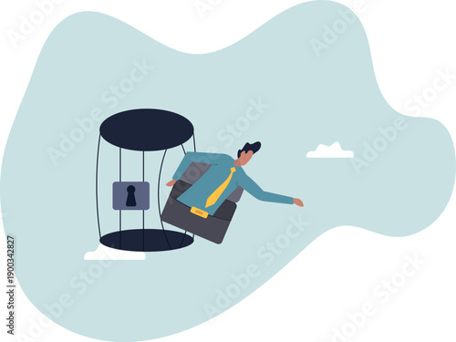 Courage to escape for freedom, get out of comfort zone to find new job, open mind or fly away for better life,about a man and his life.