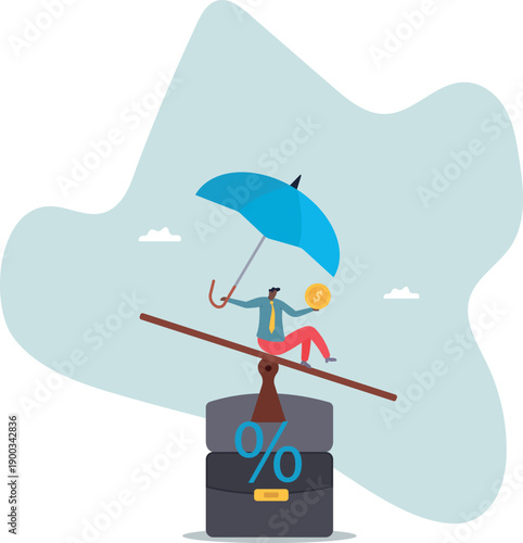 Central bank money policy for inflation or interest rate, balance between profit and loss, financial challenge or risk,about a man and his life.