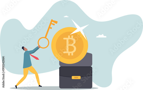 The key to the crypto wallet, the owner of the bitcoin next to the briefcase.