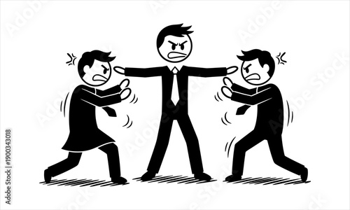 Stick Figure Conflict Resolution Between Two Individuals by Mediator