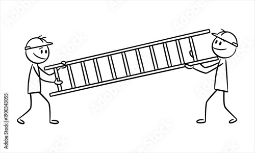 Stick Figure Teamwork Carrying Ladder Construction Industry