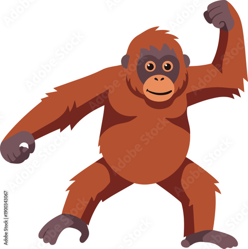 Brown Orangutan Jungle Flat Design Isolated Animal Vector