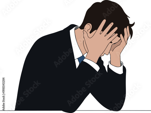 Business Man Stressed Feeling Sad And Depressed In Dark Blue Suit White Shirt