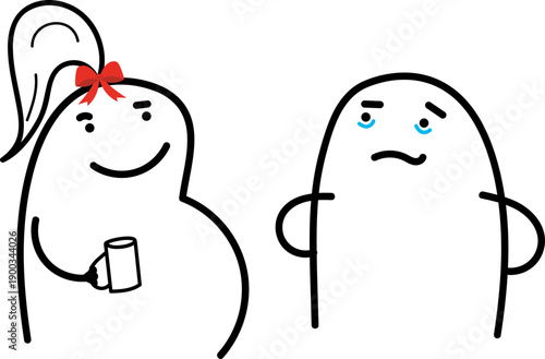 Funny minimalist doodle situation of a pregnant woman and a man crying