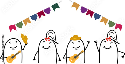 Brazilian Festa Junina – Minimalist Doodle Characters Dancing Quadrilha