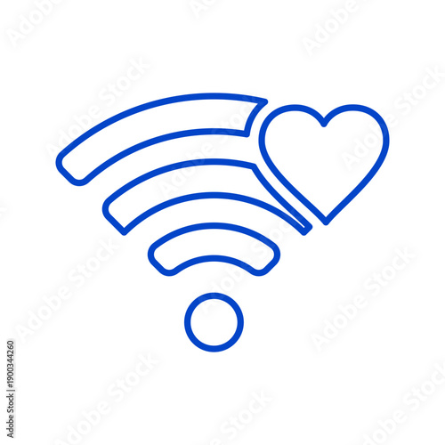 Blue wi fi symbol with heart on white background for love connection