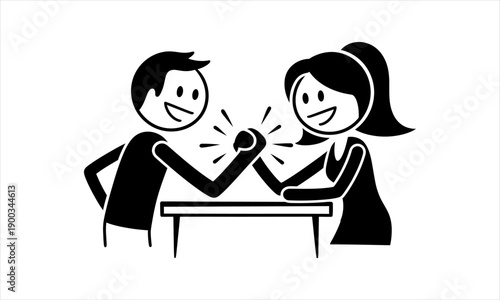 Man and Woman Arm Wrestling Match of Strength and Competition