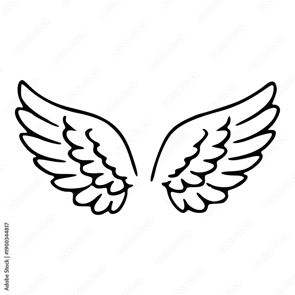 Obraz premium hand drawn angel wings pair illustration in minimalist line art