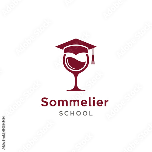 Wine Sommelier Training Academy Logo with Graduation Cap for Beverage Education