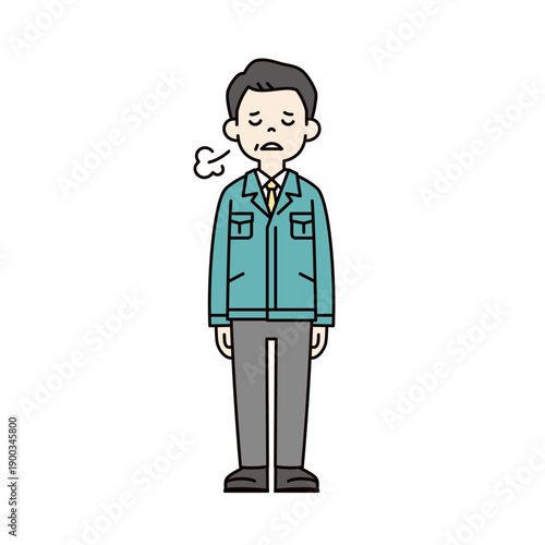 ため息をつく、作業服を着たビジネスマン・社長・経営者・工場長の全身ベクターイラスト素材