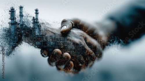 Industrial Partnership Symbolized by a Fragmenting Handshake