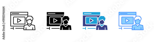 Video Lesson icon set multiple style collection