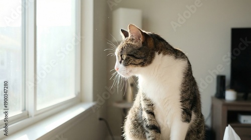 Wallpaper Mural Curious Tabby and White Cat Gazing Out Window in Warm Sunlight Torontodigital.ca
