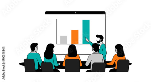 Business Team Reviewing Data on Screen Together.