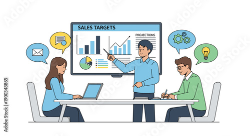 Business Team Discussing Sales Targets Together.