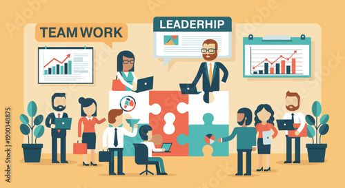 Business Teamwork and Leadership Concept Illustration.