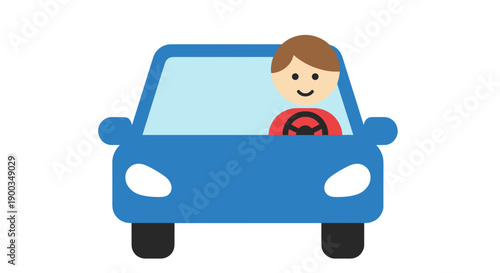 Cartoon Man Driving Blue Car Illustration.