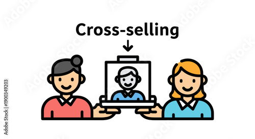 Cartoon People Discussing Cross Selling Concept.
