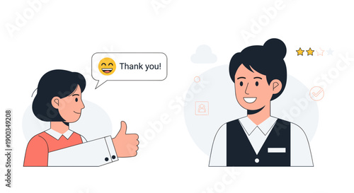 Cartoon Woman Receiving Positive Customer Feedback.