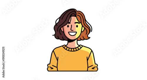 Cartoon Woman with Brown Hair Smiling.