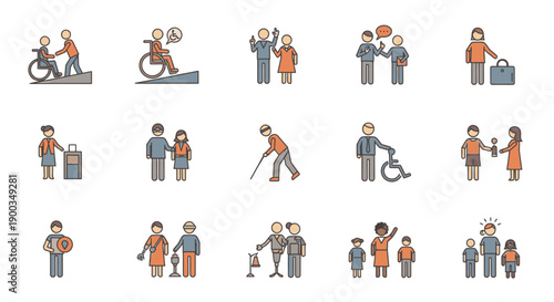 Collection of people engaging in various activities and occupations illustrated in a modern graphic style