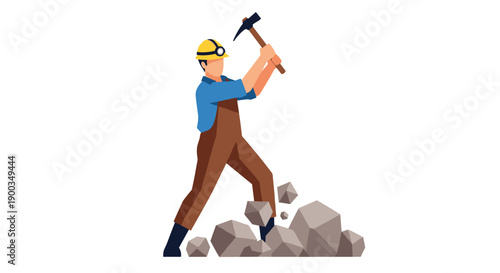 Construction Worker Breaking Rocks with Hammer.