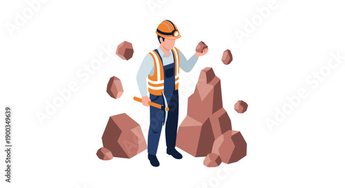 Construction Worker Inspecting Rocks and Stones.