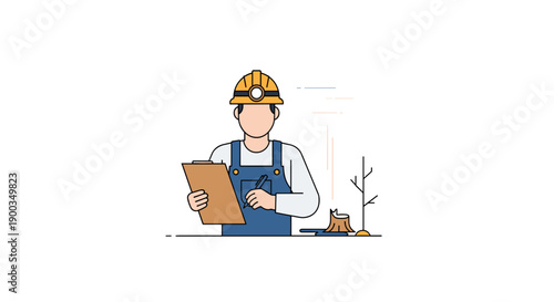 Construction Worker Wearing Hard Hat and Overalls.