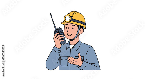 Construction Worker Using Walkie Talkie.