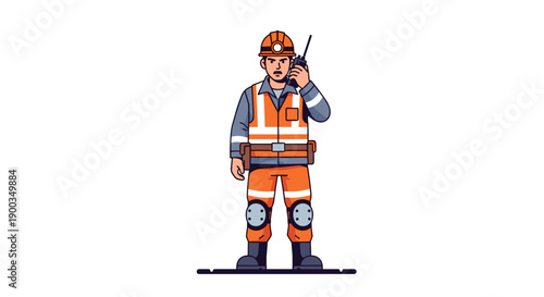 Construction Worker with Radio Communication Device.
