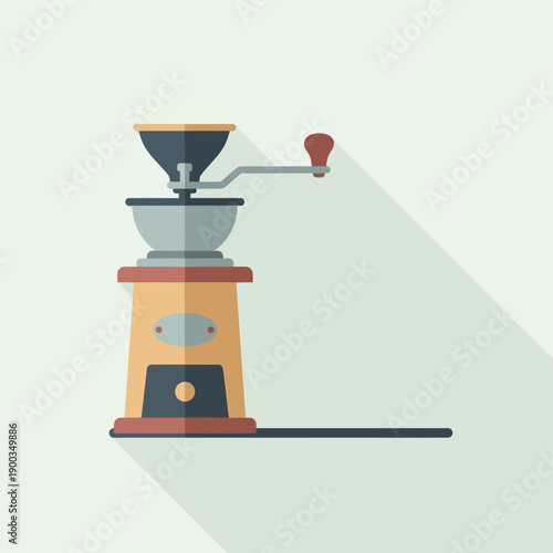Vintage coffee grinder flat icon with long shadow