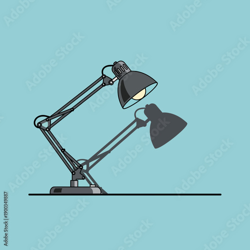 Adjustable desk lamp casting a shadow on a blue background