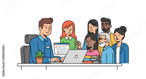 Diverse Group of People Around Laptop.