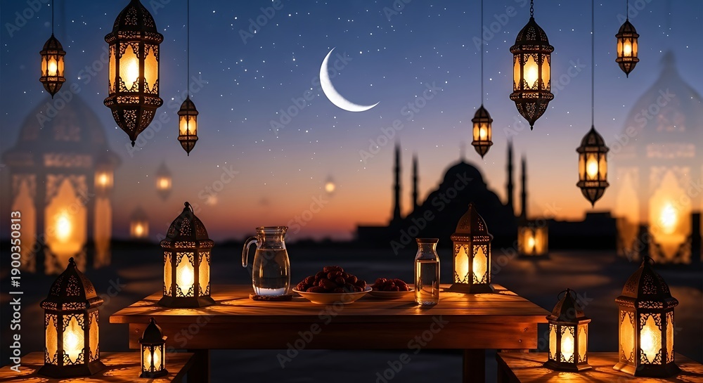 Obraz premium Ramadan Night Lanterns Mosque.