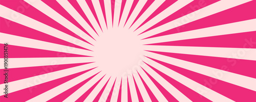 Candy color sunburst background. Abstract pink cream sunbeams design wallpaper. Colorful spinning lines for template, banner, poster, flyer. Sweet rotating cartoon swirl or whirlpool. Vector backdrop