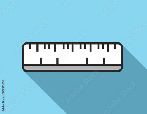 A simple flat design illustration of a white ruler with black markings.