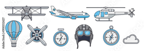 Aviation Travel and Pilot Equipment Illustration
