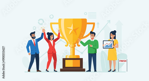 Group of People Celebrating with Trophy 1.