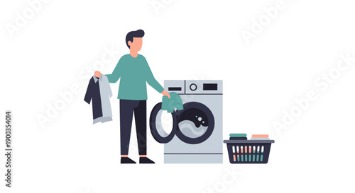 Man Doing Laundry with Washing Machine.